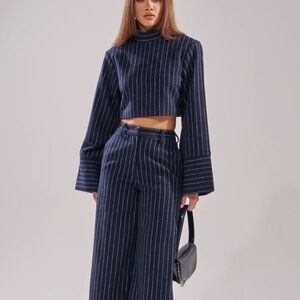 AKIRA Navy Striped Crop Top